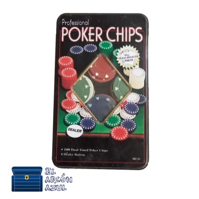 Fichas de póker, 121 unidades en caja de chapa usadas